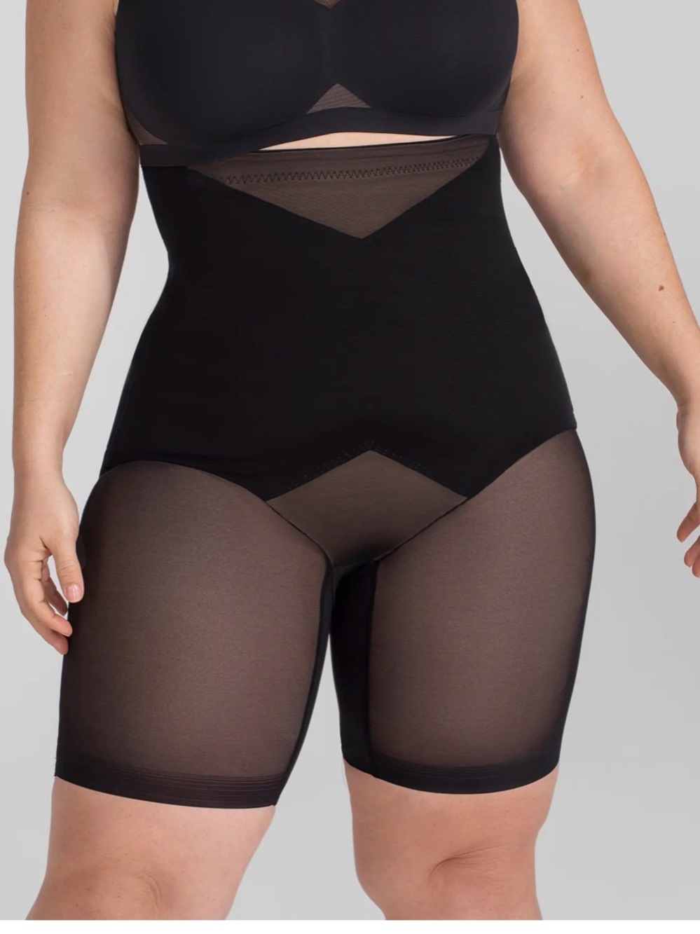 Honeylove Black High-Waist Shaping Shorts with Mesh Panels